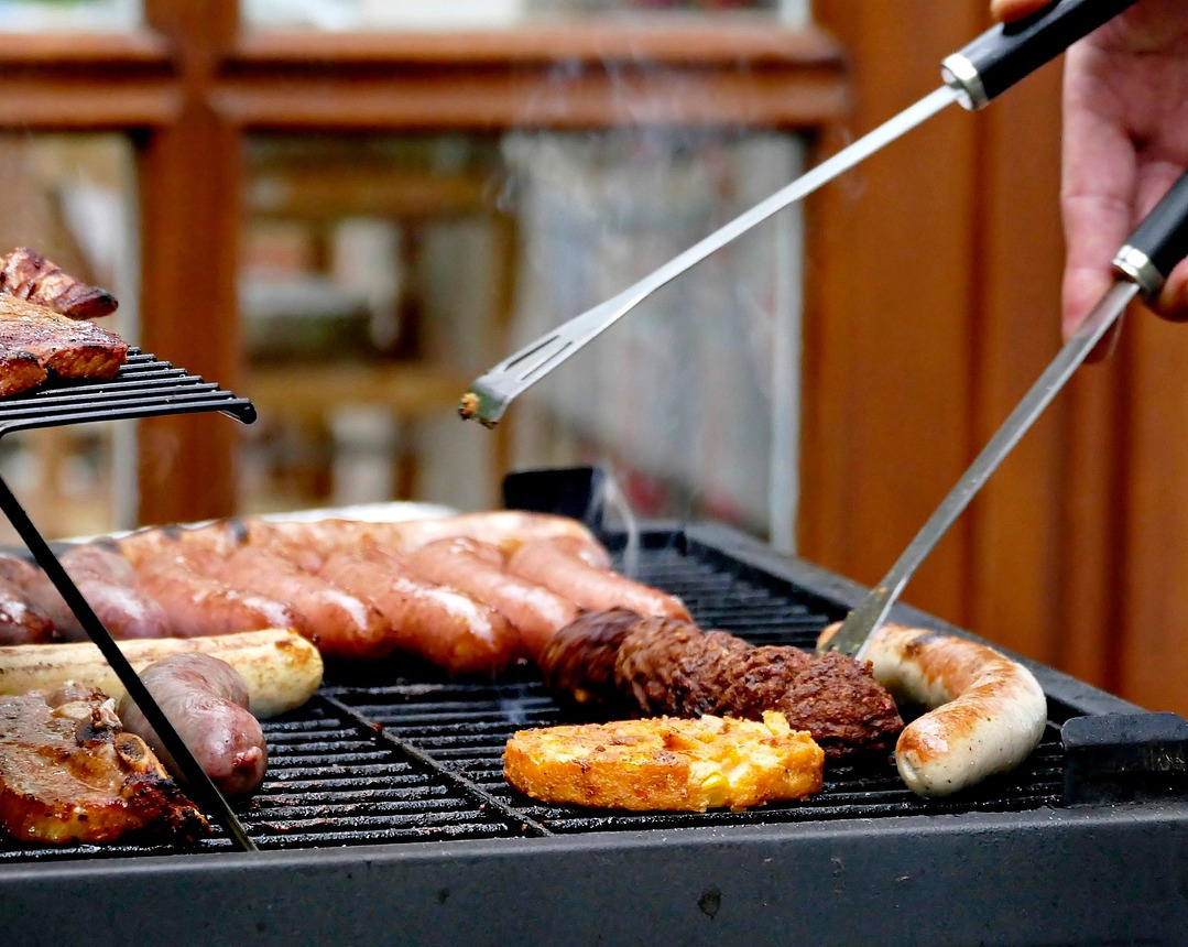 grilling tongs closeup on bbq